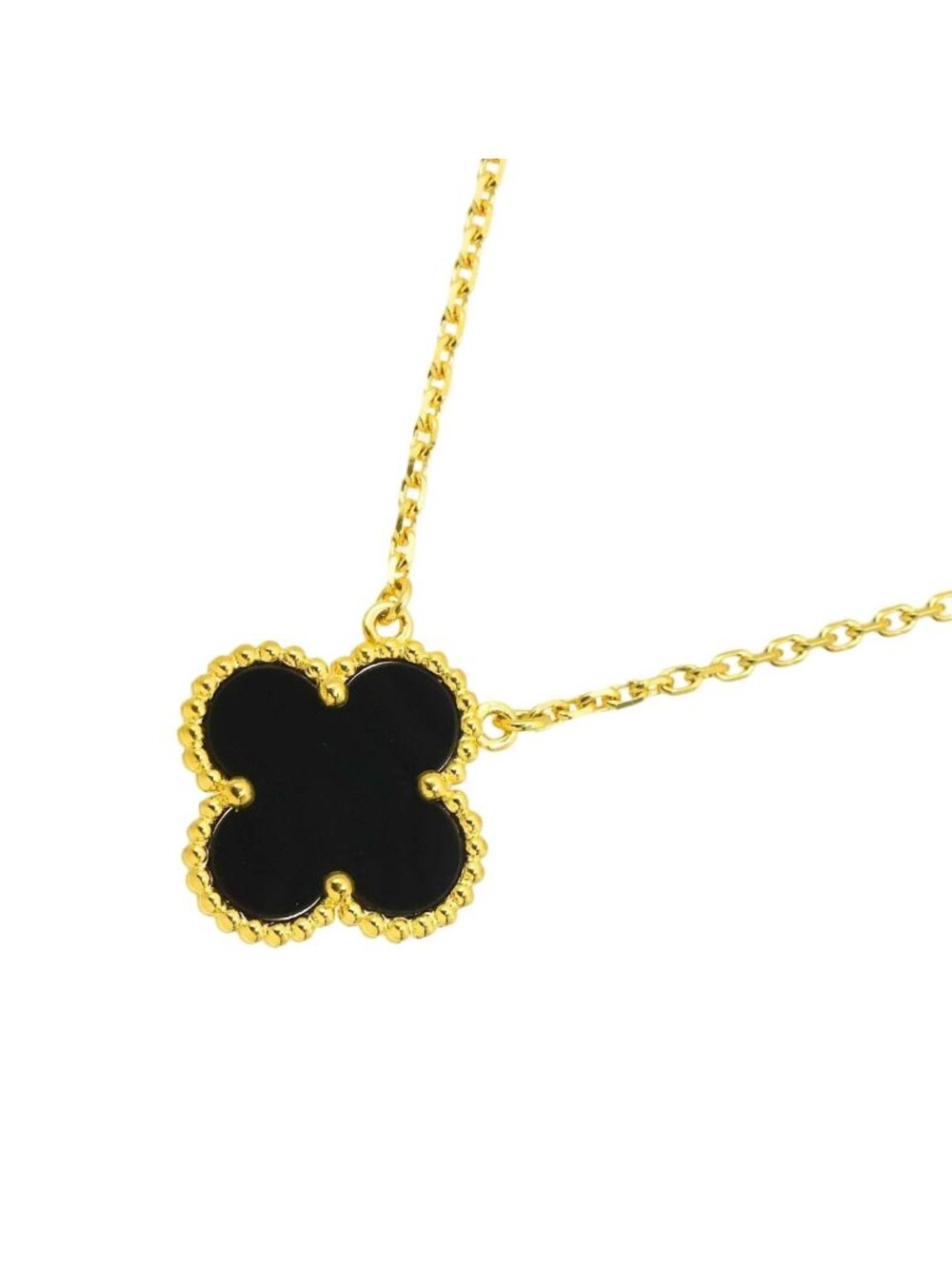 Van Cleef & Arpels Vintage Alhambra Onyx Necklace 42 18k Yellow Gold